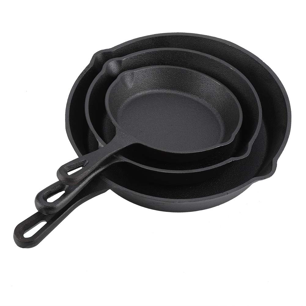 OhhGo 3-Piece Cast Iron Skillet Set - 16cm, 20cm, 25cm Nonstick Frying Pans - Durable Kitchen Cookware for Stovetop, Oven & Camping - Perfect for Searing, Baking & Outdoor Cooking