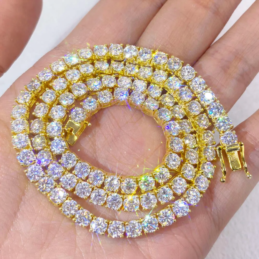 20K Gold Plated Moissanite Cuban Link Chain Necklace for Men & Women - Iced Out Hip Hop Jewelry - Perfect for Parties, Gifts & Everyday Wear
