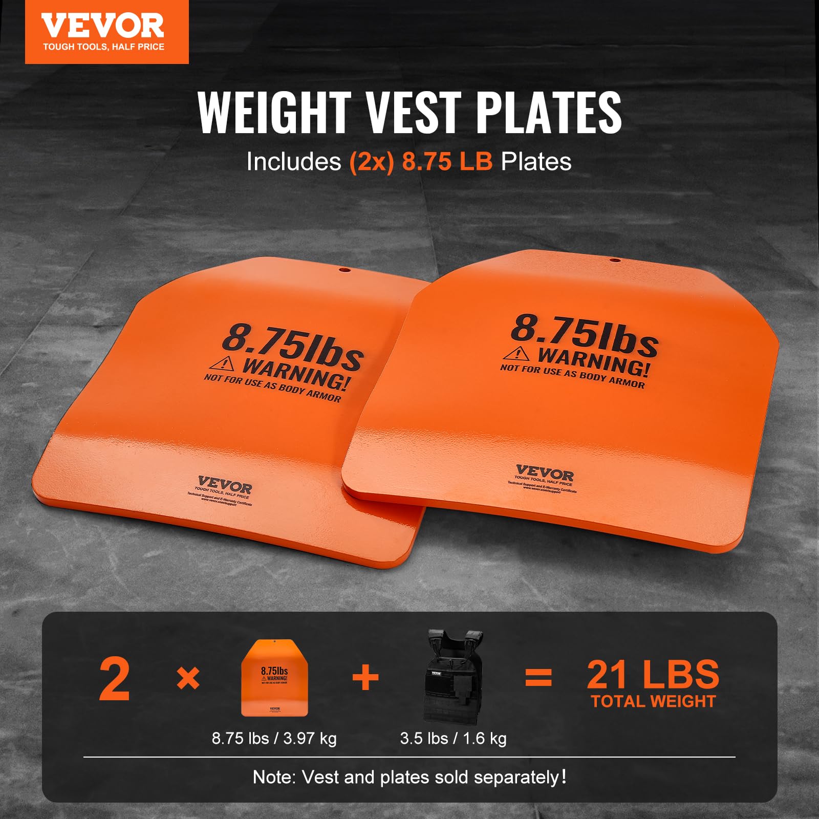 VEVOR Weight Vest Plates 5.75/8.75/14.5/19.75 LB Pairs - Premium Steel Weight Plates for Strength Training, Running & Fitness - Heavy Duty Workout Weights for CrossFit, HIIT & Military Training
