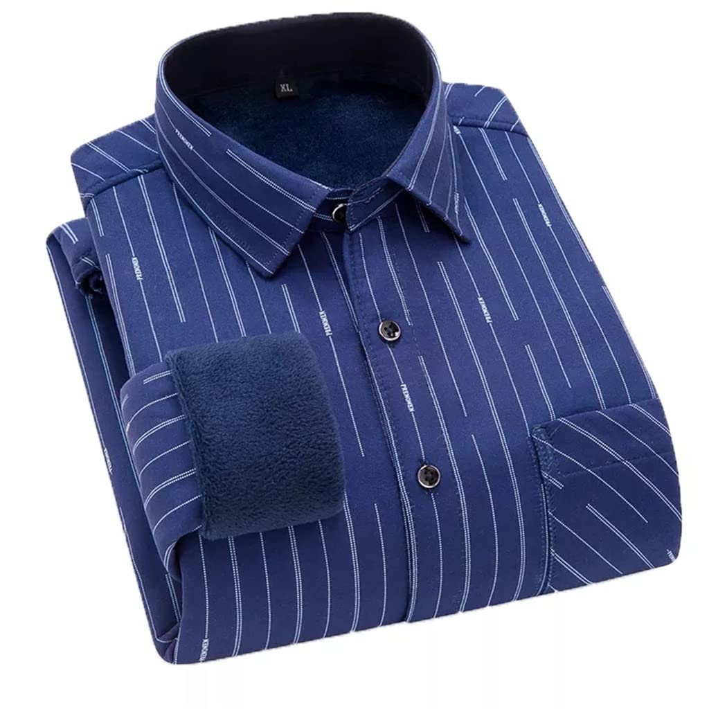 EEKLSJ Men's Fashion Warm Velvet Long Sleeve Shirt - Thickened Plus Size Striped Dress Shirt for Winter (Color: A, Size: Mcode) - Perfect for Office, Casual Wear & Holiday Outfits