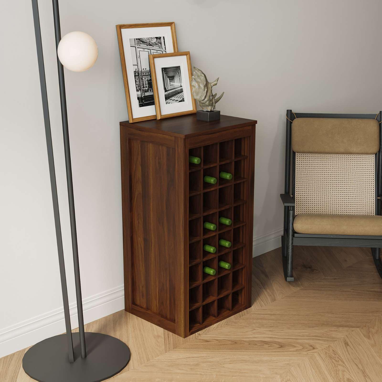 Modern Sleek Design Modular Wine Cabinet for Dining Room - 32-Bottle Storage, Walnut Brown - Perfect for Home Bar, Wine Cellar & Entertaining Guests