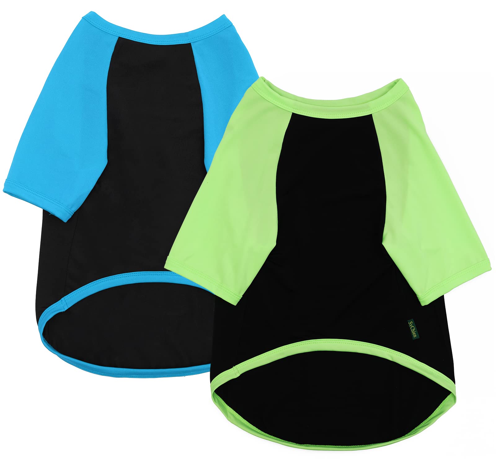 Quick Dry Dog Shirts for Summer - Lightweight Sun Protection T-Shirts for Dogs, Breathable Raglan Tee for Medium Dogs (Black/Green & Black/Blue) - Perfect for Outdoor Walks, Beach Trips & Sun Protection