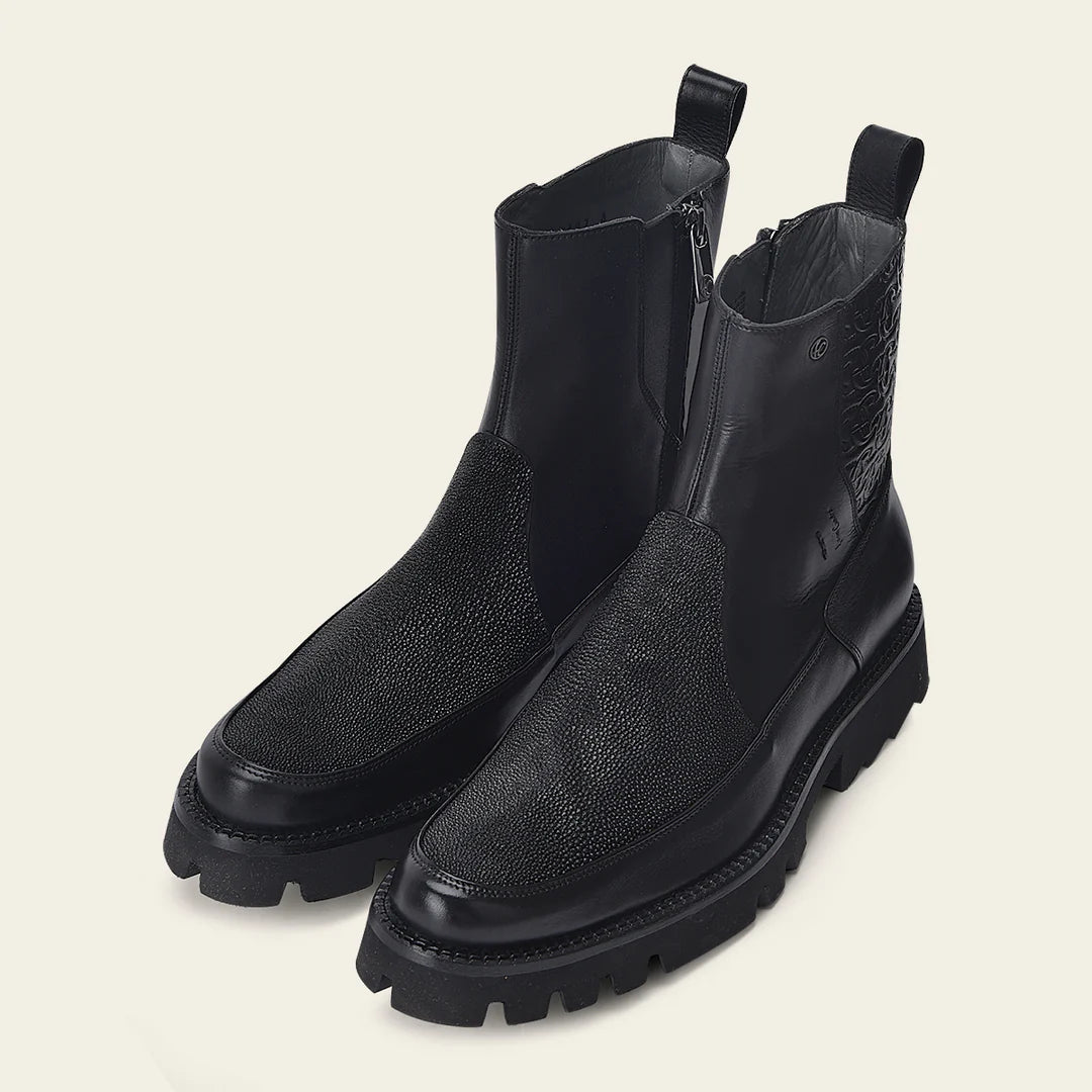 G97MTTS Men's Vintage Fashion Stingray Ankle Booties - Black Casual Leather Boots for Everyday Wear & Outdoor Style