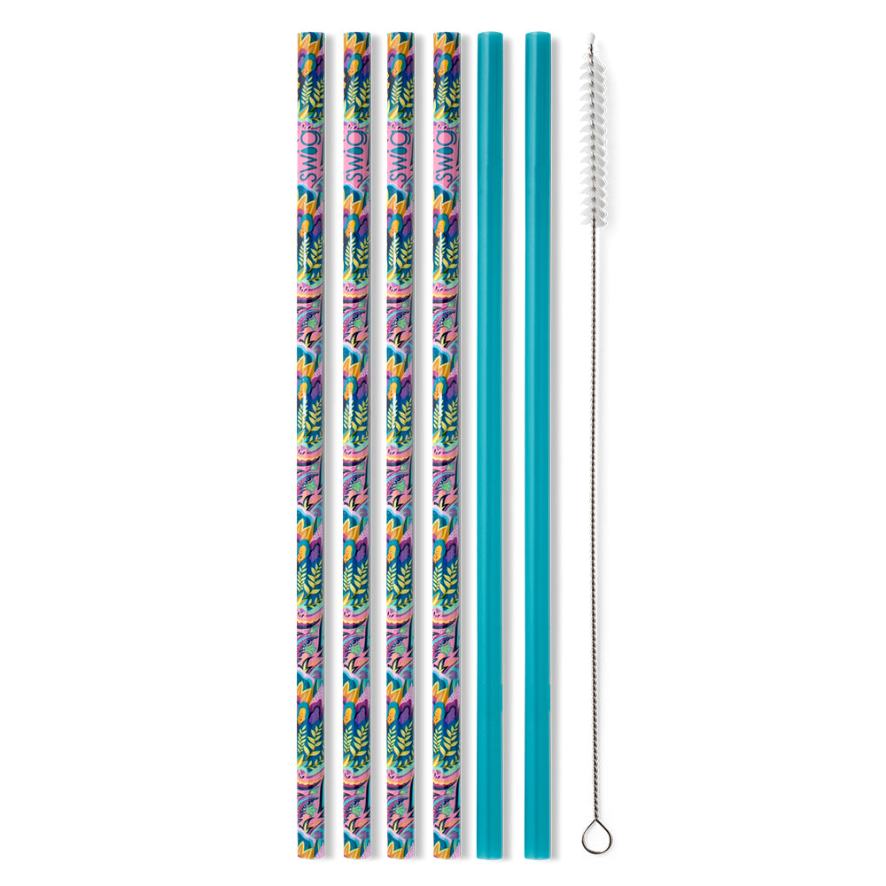Eco-Friendly Bazaar & Teal Reusable Stainless Steel Straw Set - Perfect for Smoothies, Iced Coffee, and Sustainable Living