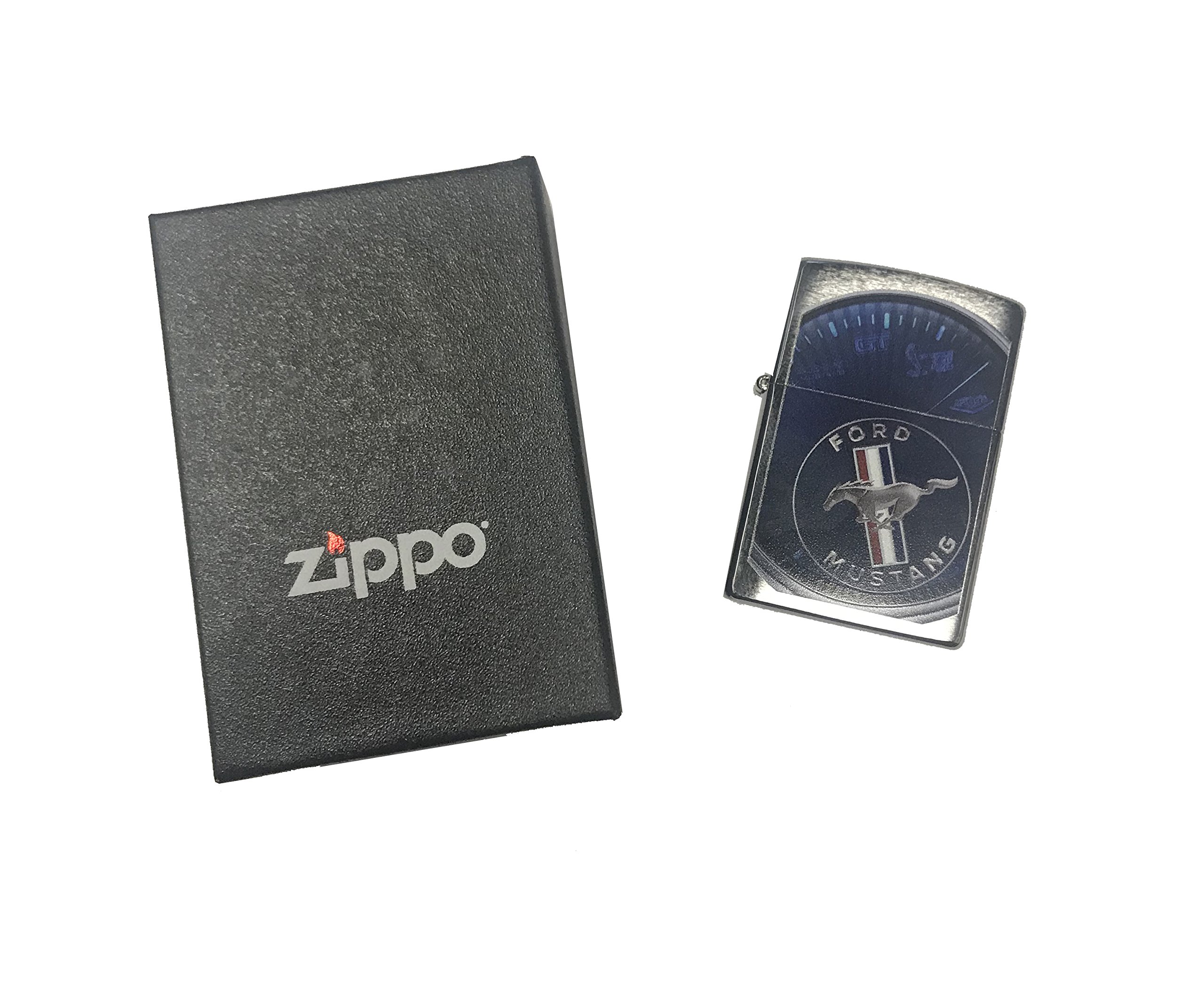 Zippo Custom Lighter with Ford Mustang Speedometer Design - Brushed Chrome Finish - Perfect for Car Enthusiasts & Collectors - Great Gift for Birthdays, Father's Day & Special Occasions