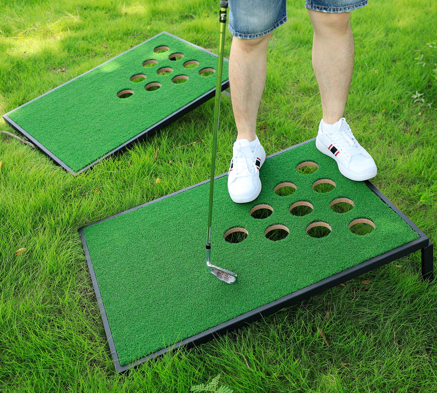 Premium Golf Cornhole & Pong Game Set with Chipping Mats & Balls - Fun Backyard, Tailgate, and Outdoor Party Game - Perfect Gift for Golfers, Family, and Friends