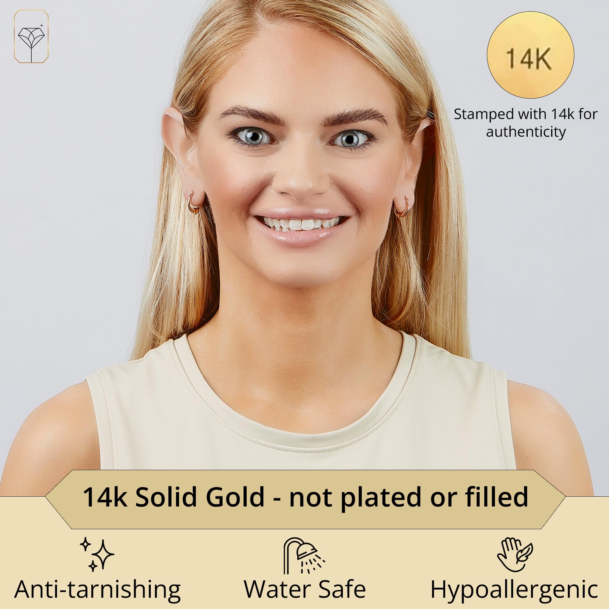 14K Solid Gold Heart Hoop Earrings for Women - 13mm & 16.5mm Click Closure Hoops | Valentine's Day Gift, Anniversary Present, Everyday Jewelry by MAX + STONE