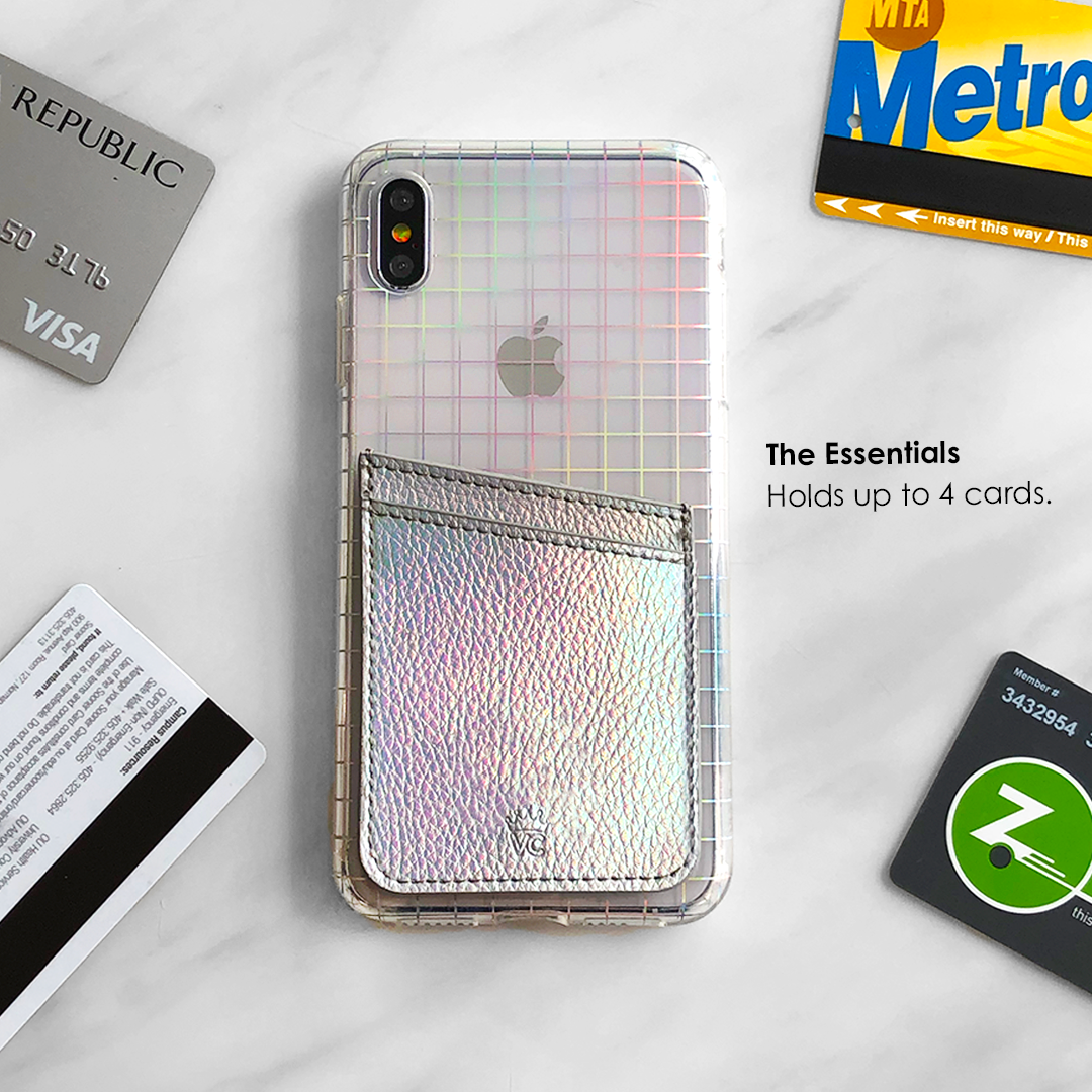Silver Holographic Phone Wallet - Slim RFID Blocking Card Holder for iPhone & Samsung - Perfect for Travel, Shopping & Everyday Use