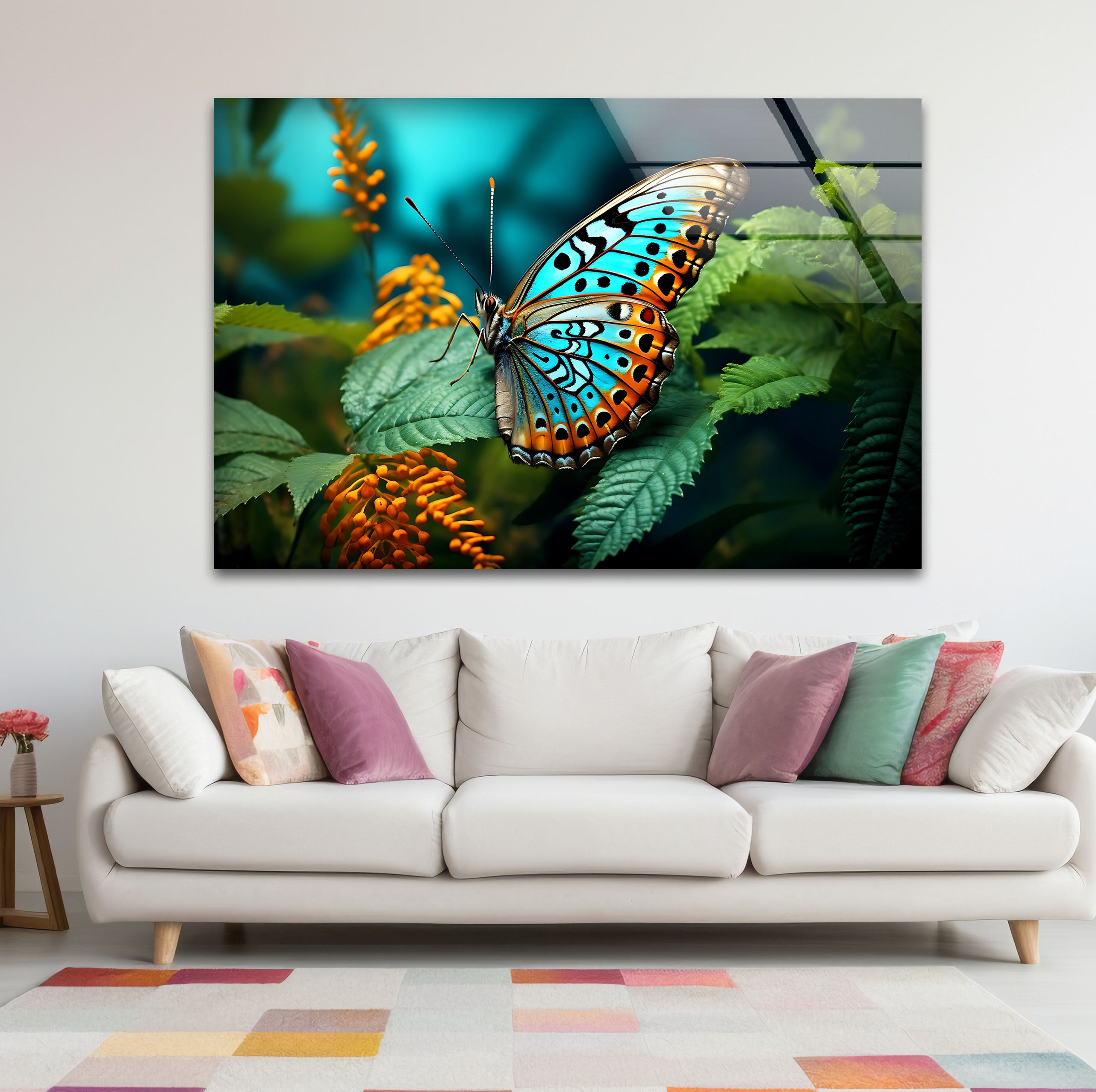 Blue Monarch Glass Wall Art - Vibrant Butterfly on Leaf Print | Elegant Home Decor for Living Room, Bedroom & Office | Perfect Gift for Nature Lovers