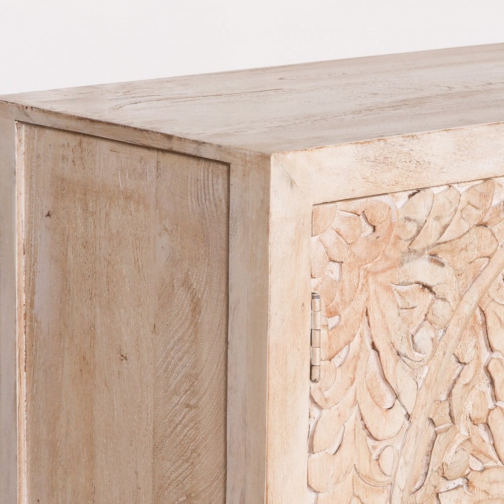 Handmade Floral Carved Wood Cabinet - Exquisite Handcrafted Cabinetry Furniture for Living Room, Bedroom & Home Decor