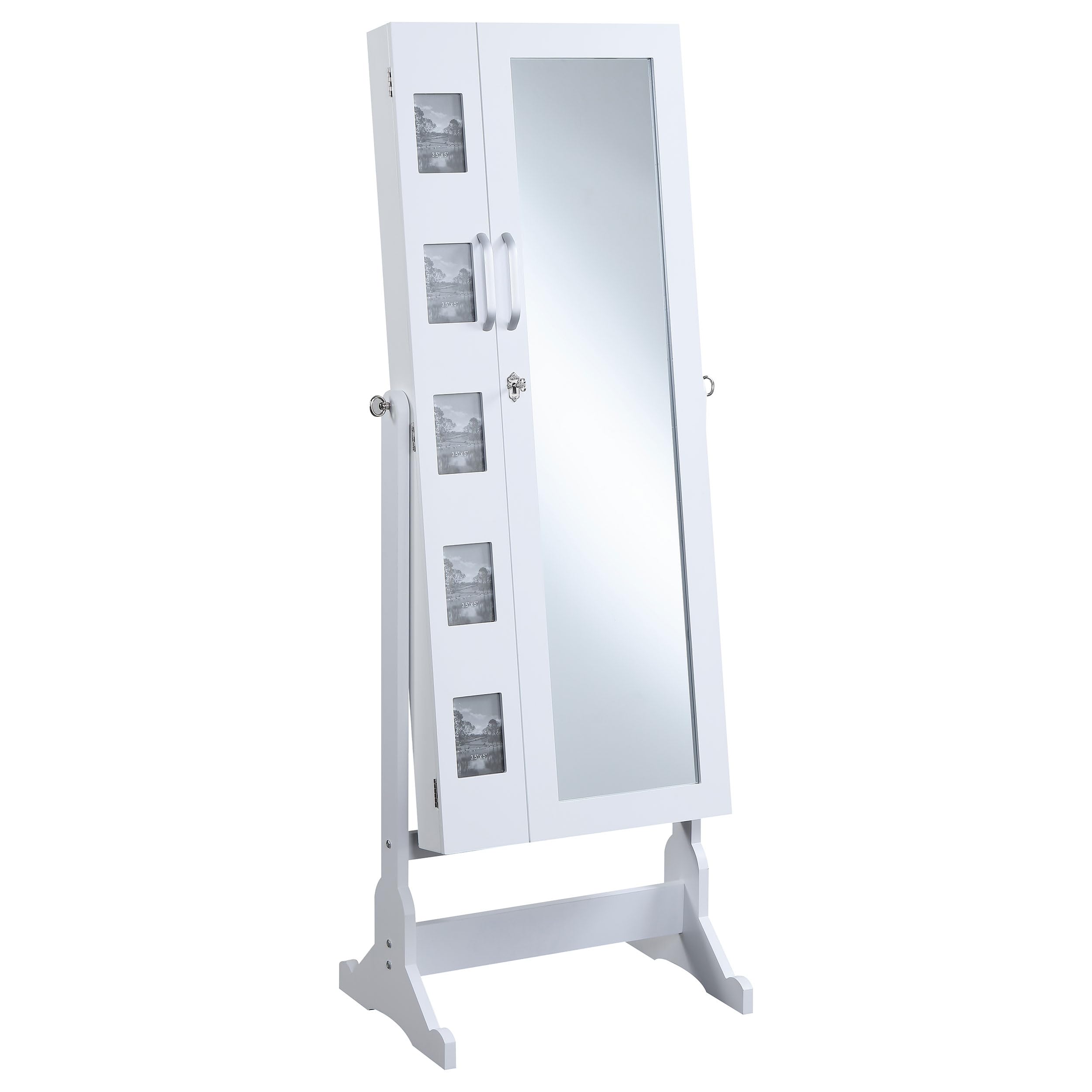 Coaster Home Furnishings Doyle Contemporary Rectangular Cheval Mirror with Jewelry Storage - Adjustable Full-Length Bedroom Mirror with Picture Frame & Jewelry Organizer, White 904031 - Perfect for Bedrooms, Dressing Rooms and Vanity Areas