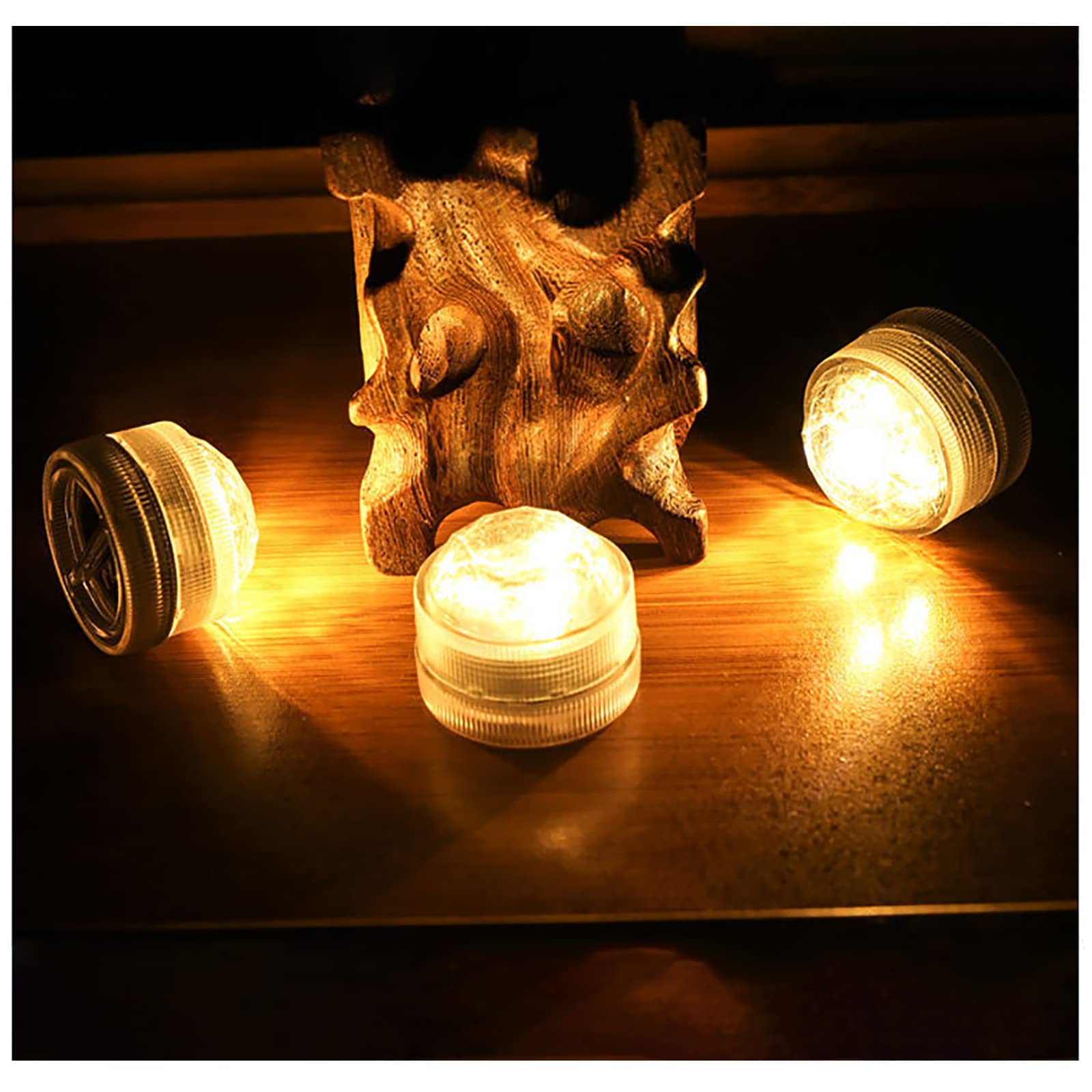 Waterproof Mini LED Knob Lights - Submersible Warm White Flameless Tea Lights (Pack of 12) - Battery Operated Small LED Lights for Home, Hotel, Camping, Christmas & Halloween Party Decor - Perfect for Centerpieces, Mason Jars, Wedding Aisle & Outdoor Pathway Lighting