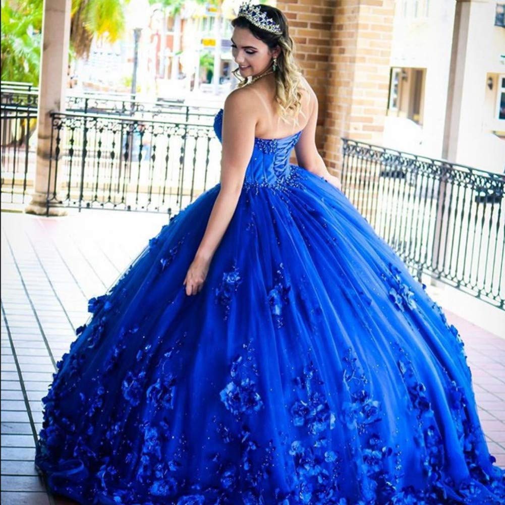 Emmani Women's Sweetheart Applique Princess Prom Party Gown Tulle Quinceanera Dress Royal Blue - Perfect for Homecoming, Sweet 16, Quinceañera & Formal Events