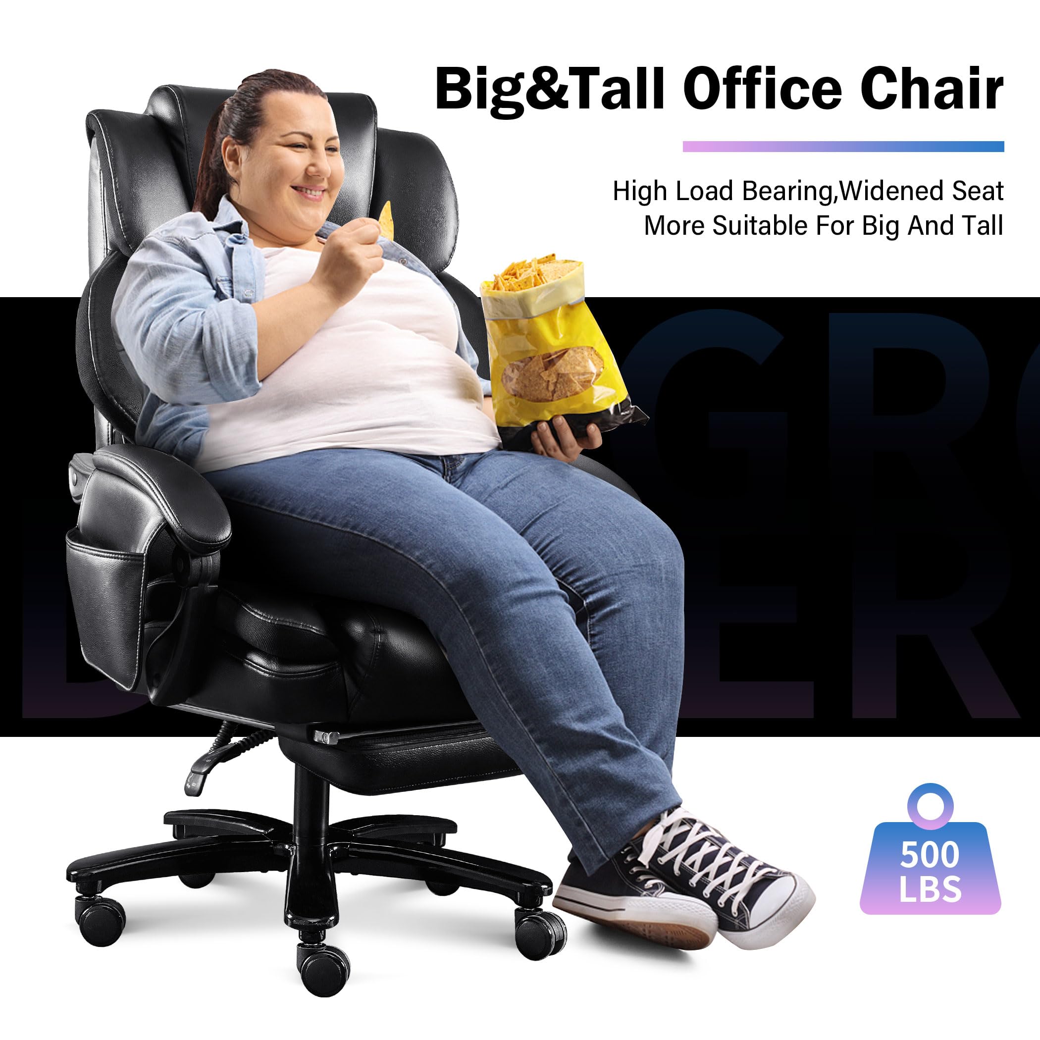 Big and Tall Executive Chair 500lbs Capacity - 3D Rolling Massage Lumbar Support, High Back Recliner with Footrest, Wide Breathable Seat - Office & Home Desk Chair for Large Men - Perfect for Long Work Hours & Gaming Sessions