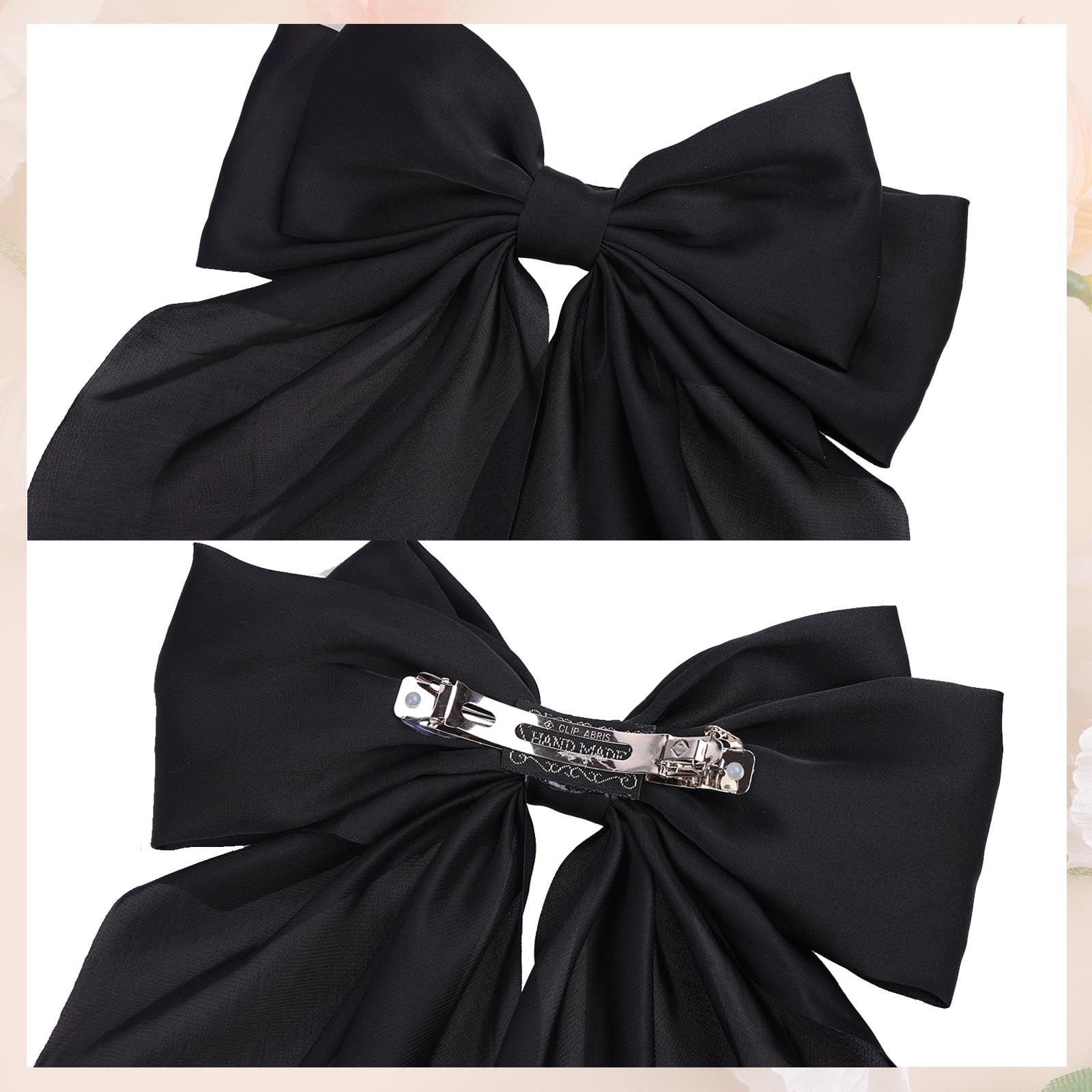 MRJ 2 Pack Large Satin Hair Bows for Women & Girls - Elegant Hair Ribbon Clips with Metal Barrettes, Aesthetic Bowknot Hair Accessories for Parties, Weddings & Everyday Style
