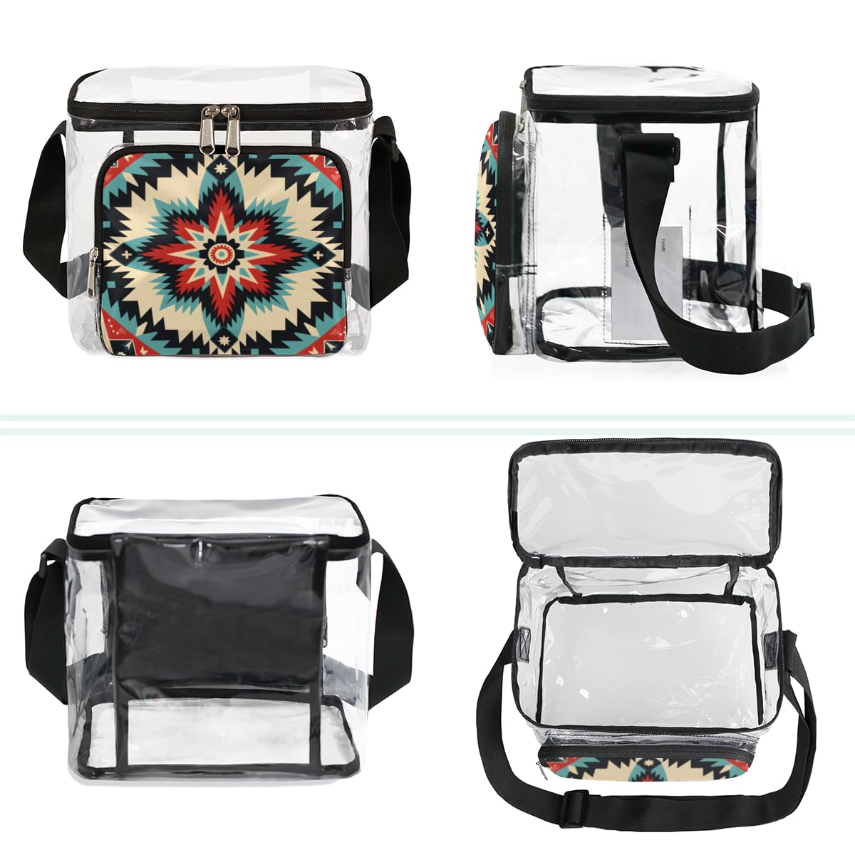 GzLeyigou Clear Transparent Tote Bag - Abstract Flower Design, Curved Shape with Handles, Crossbody Shoulder Bag for Women | Perfect for Outdoor Travel, Picnic, Concerts, Sports Events & Stadium Approved | Lunch Bag, Beach Essentials Carrier & Festival Accessory