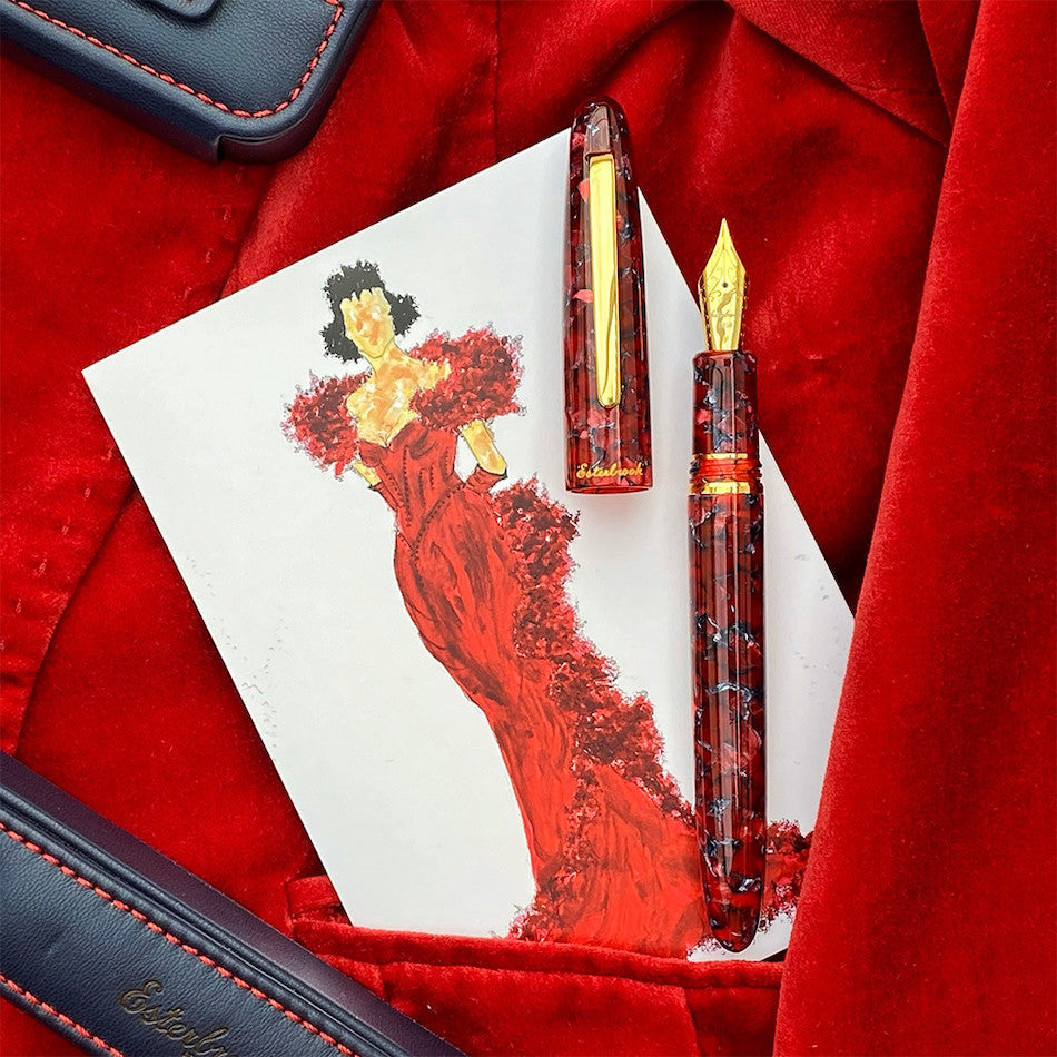 Esterbrook Estie Fountain Pen - Scarlet with Gold Trim - Premium Writing Instrument for Calligraphy, Journaling & Gifting