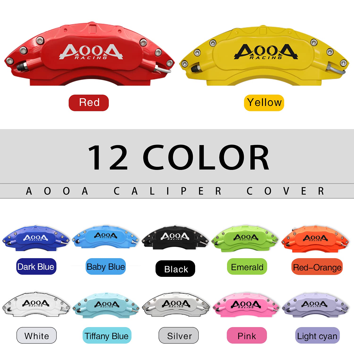 High-Quality AOOA Aluminum Red Caliper Covers with White Lettering - Compatible with Dodge Charger, Challenger & Chrysler 300 (Front Double Piston) - Upgrade Your Car's Brake Aesthetics for Street Racing & Show Cars