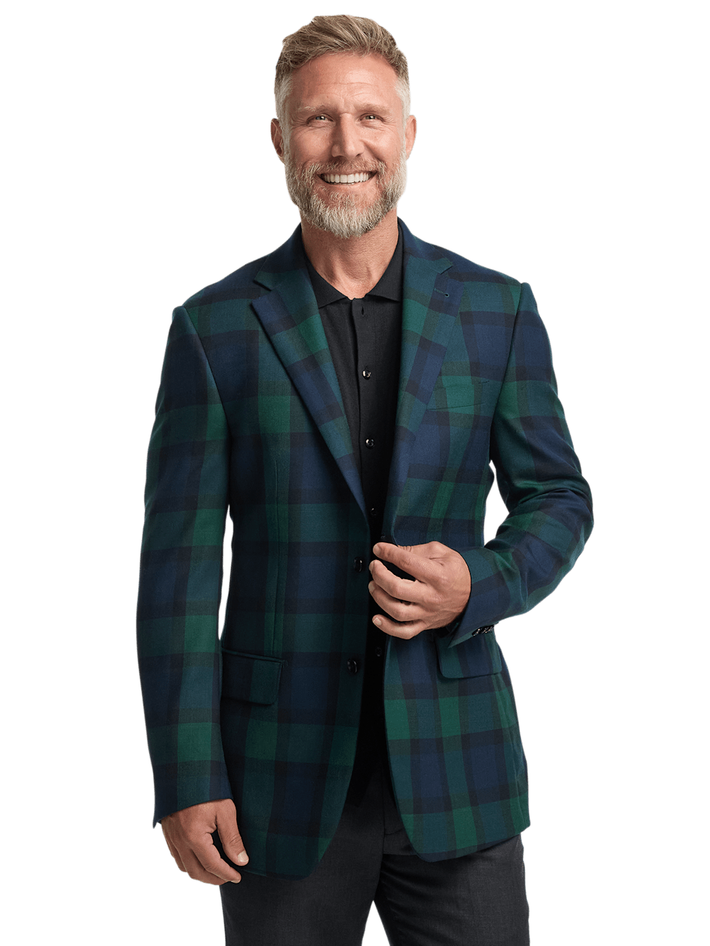 Wool Plaid Single Breasted Notch Lapel Sport Coat for Men - Blue & Green Checkered Blazer - Perfect for Business Casual, Office Wear & Formal Events