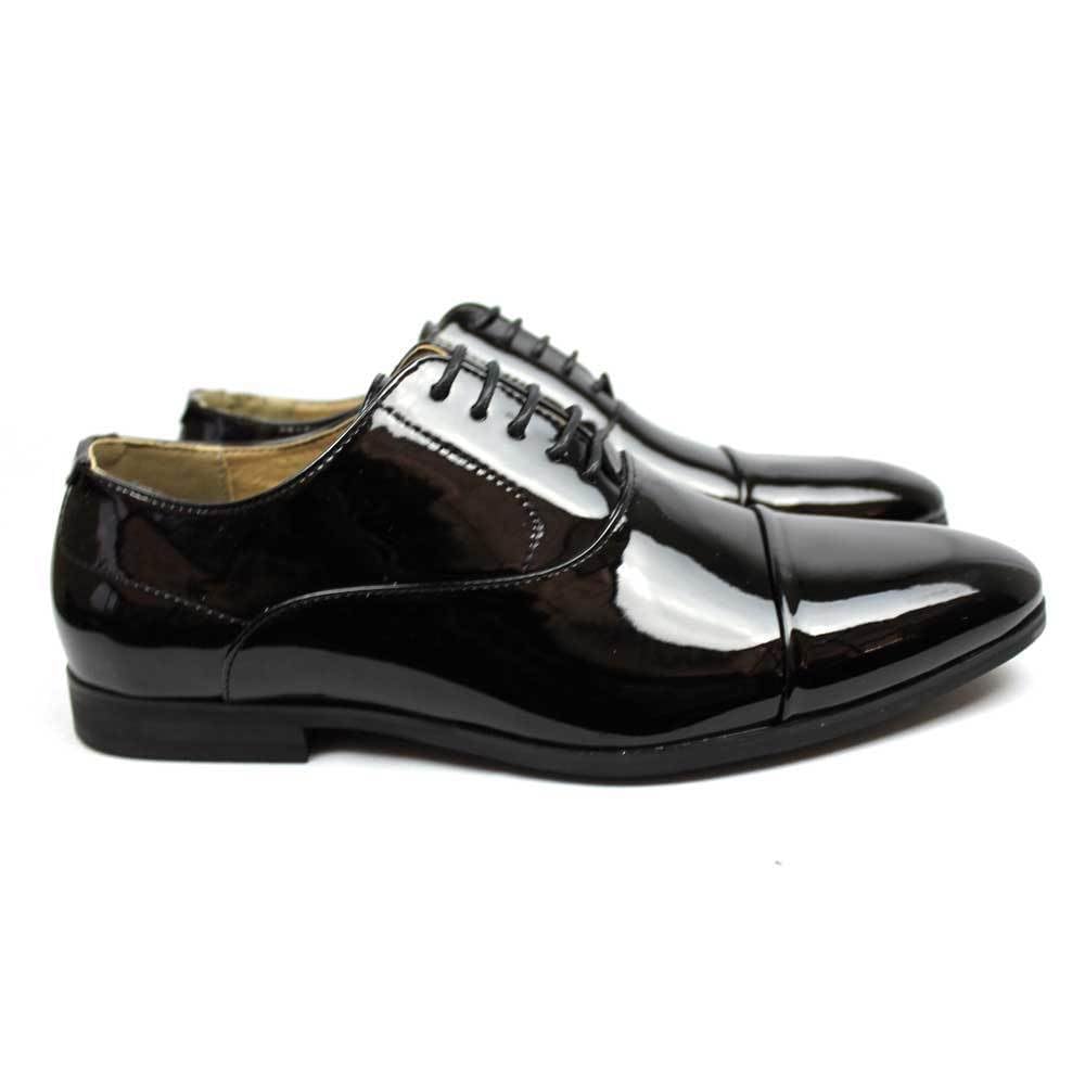 Azar Men's Black Patent Leather Cap Toe Oxford Dress Shoes - Formal Lace-Up Tuxedo Shoes for Weddings, Business & Special Occasions