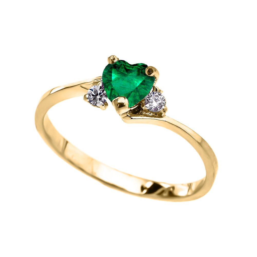 10k Yellow Gold May Birthstone Heart CZ Ring - Elegant Dainty Promise/Proposal Ring for Women, Size 9 - Perfect for Anniversary, Engagement & Everyday Wear