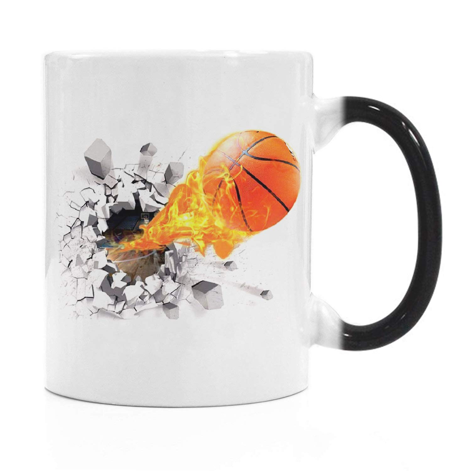 Heat Sensitive Color Changing Coffee Mug - Basketball Design Ceramic Tea Cup (11oz, Black) - Perfect Gift for Men, Women & Coworkers - Fun for Coffee, Tea & Office Use