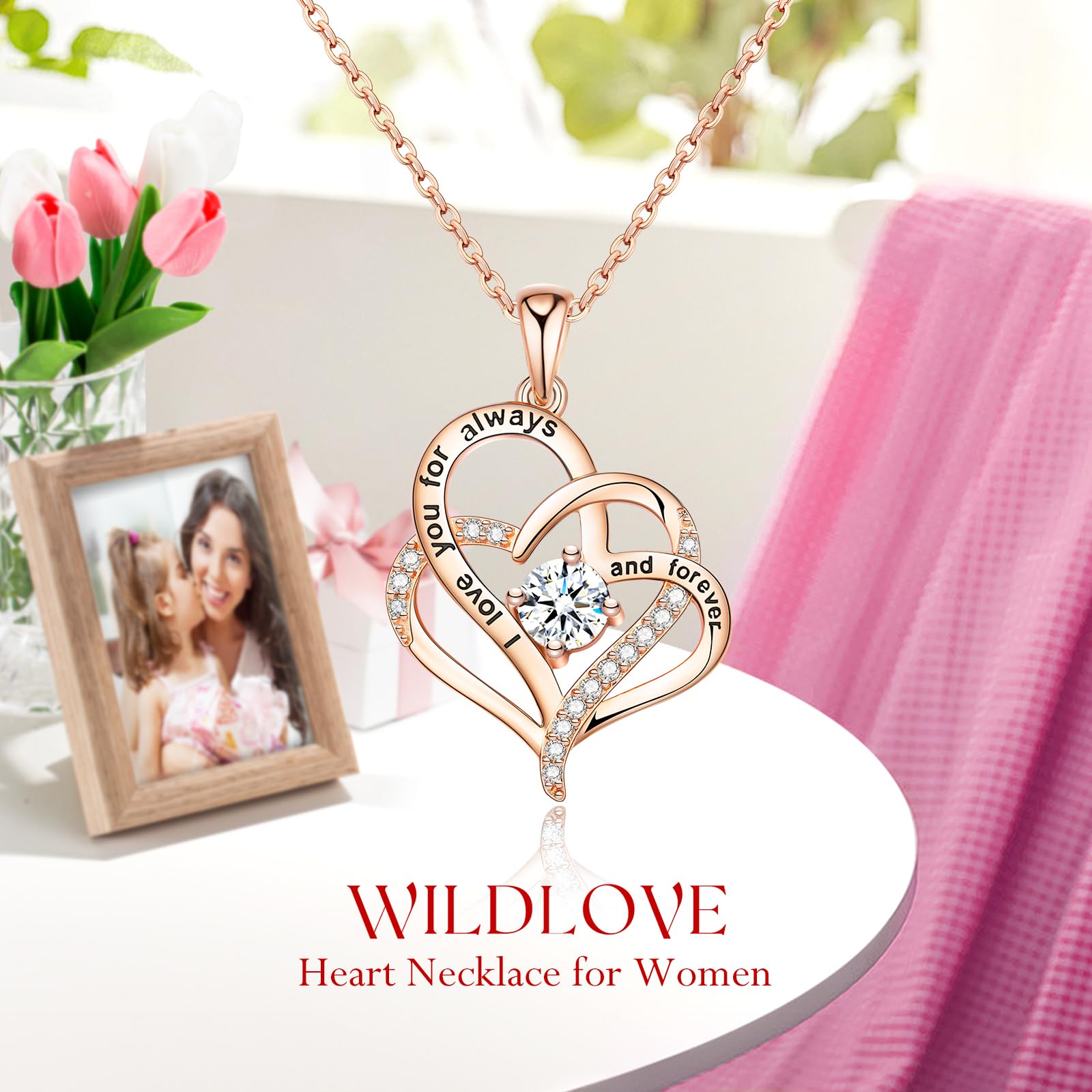 Forever Real Rose Heart Necklace - Preserved Flower Jewelry Gift for Women, Mom, Wife, Girlfriend | Perfect for Christmas, Mother's Day, Birthday & Anniversaries | Romantic Keepsake for Special Occasions