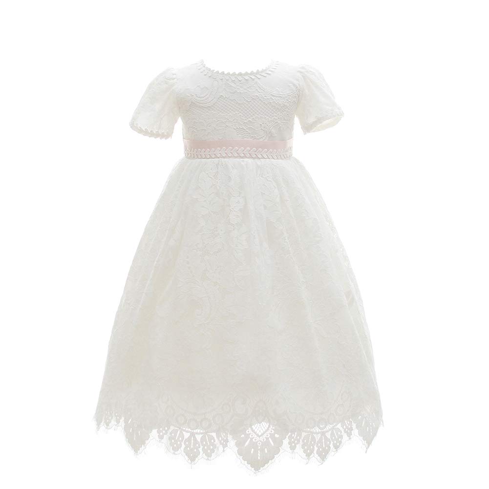 Baby Girls Baptism Christening Dress - Elegant Lace Short Sleeve Gown with Bonnet Set for Christening, Wedding & Special Occasions