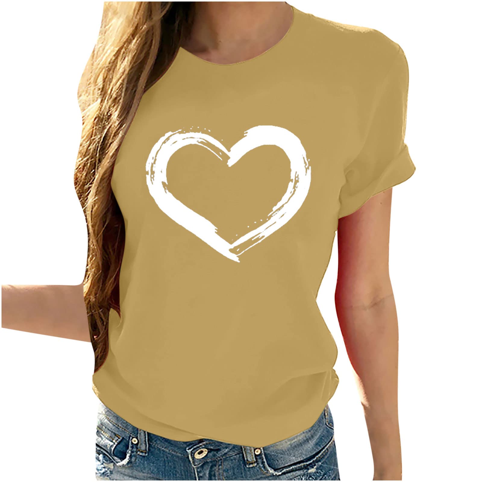 Women's Short Sleeve Casual Summer T-Shirts - Loose Fit Heart Graphic Printed Crewneck Blouse Tops | Perfect for Beach Outings, Weekend Wear & Summer Vacation