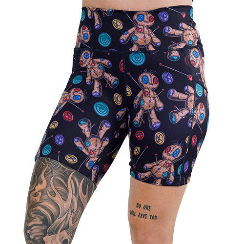 Voodoo Doll Print Shorts for Men & Women - Stylish Black Casual Shorts for Summer, Gym, and Lounge Wear