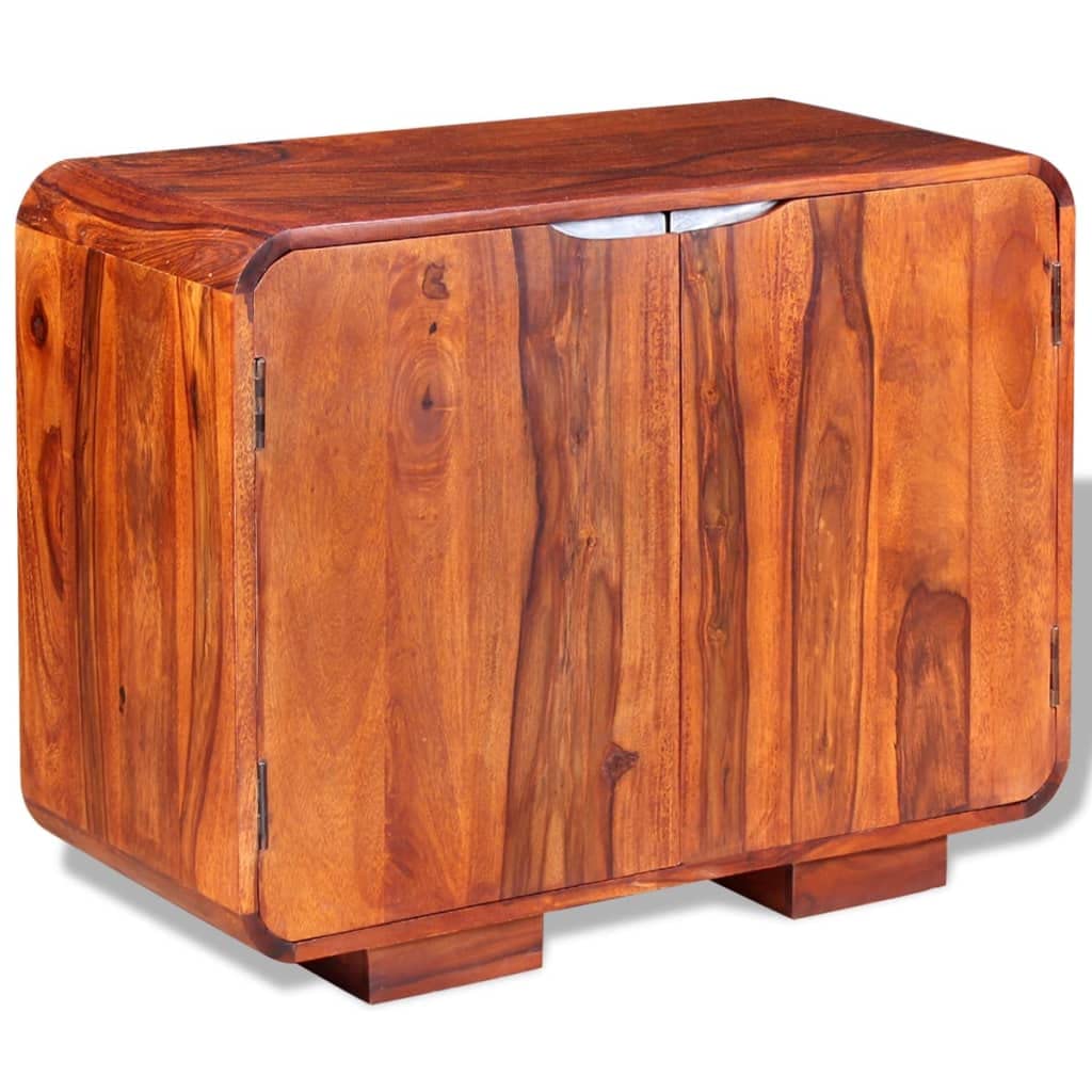 Solid Sheesham Wood Side Cabinet - Rustic Floor Storage Cabinet & Nightstand for Living Room, Hallway, Office - 29.5