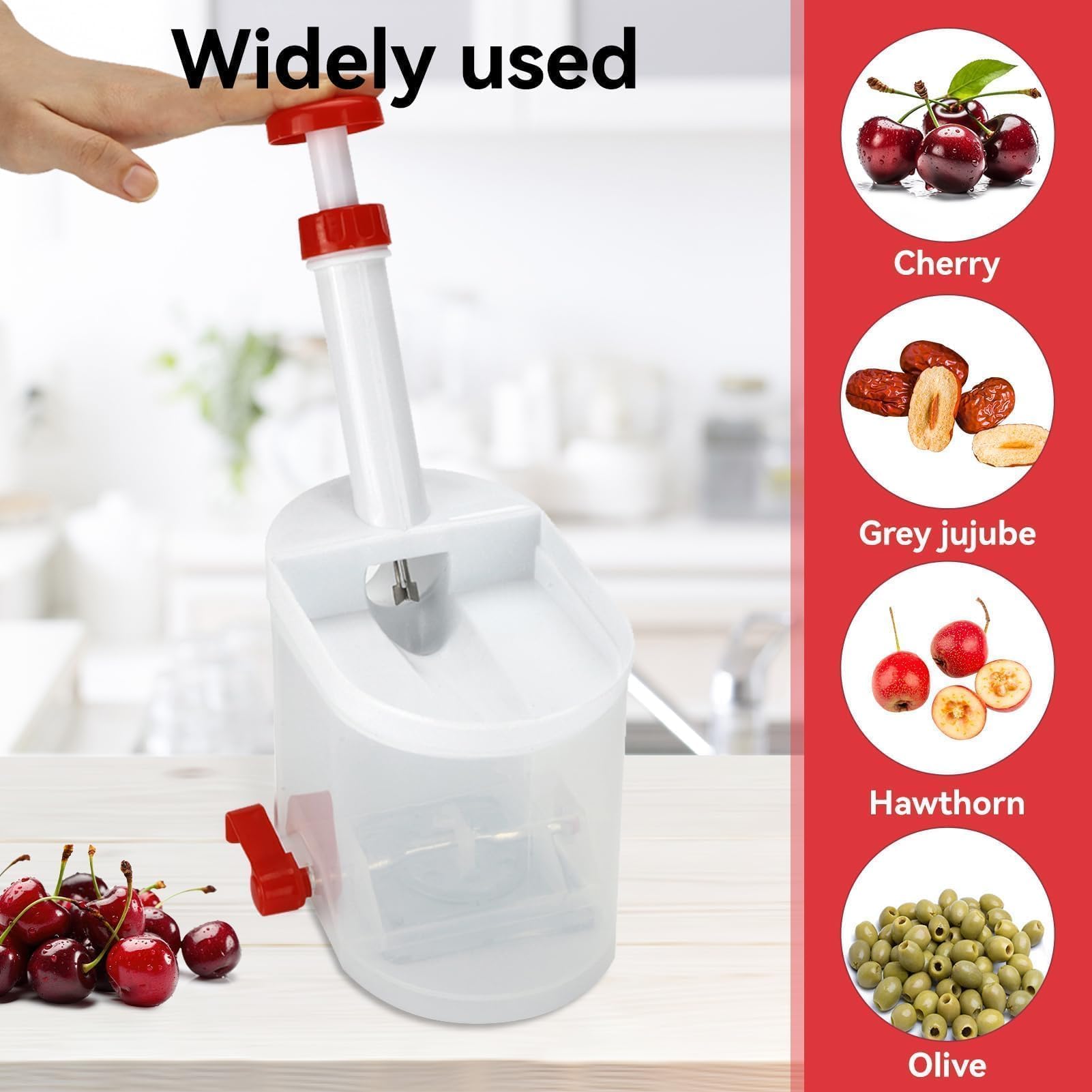 Cherry Pitter Tool with Stone Catcher Container - Reusable Plastic Cherry & Grape Seed Remover for Home, Kitchen, Travel - Perfect for Baking, Juicing, and Fruit Snacks