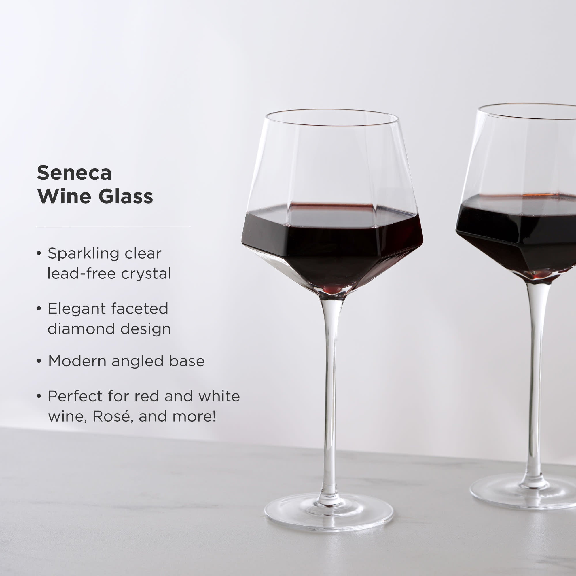 Premium Seneca Diamond Crystal Wine Glasses Set of 2 - Elegant Stemware for Red & White Wine, Champagne - Perfect for Dinner Parties, Weddings & Romantic Evenings