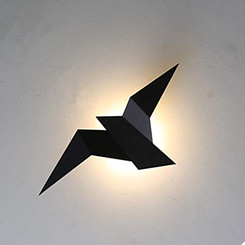 LITFAD Minimalist Black LED Flush Mount Wall Sconce - Modern Iron Crane Bird Wall Lamp with Warm White Light for Bedroom, Staircase, Hotel & Living Room Decor | Energy-Efficient Indoor Lighting Fixture