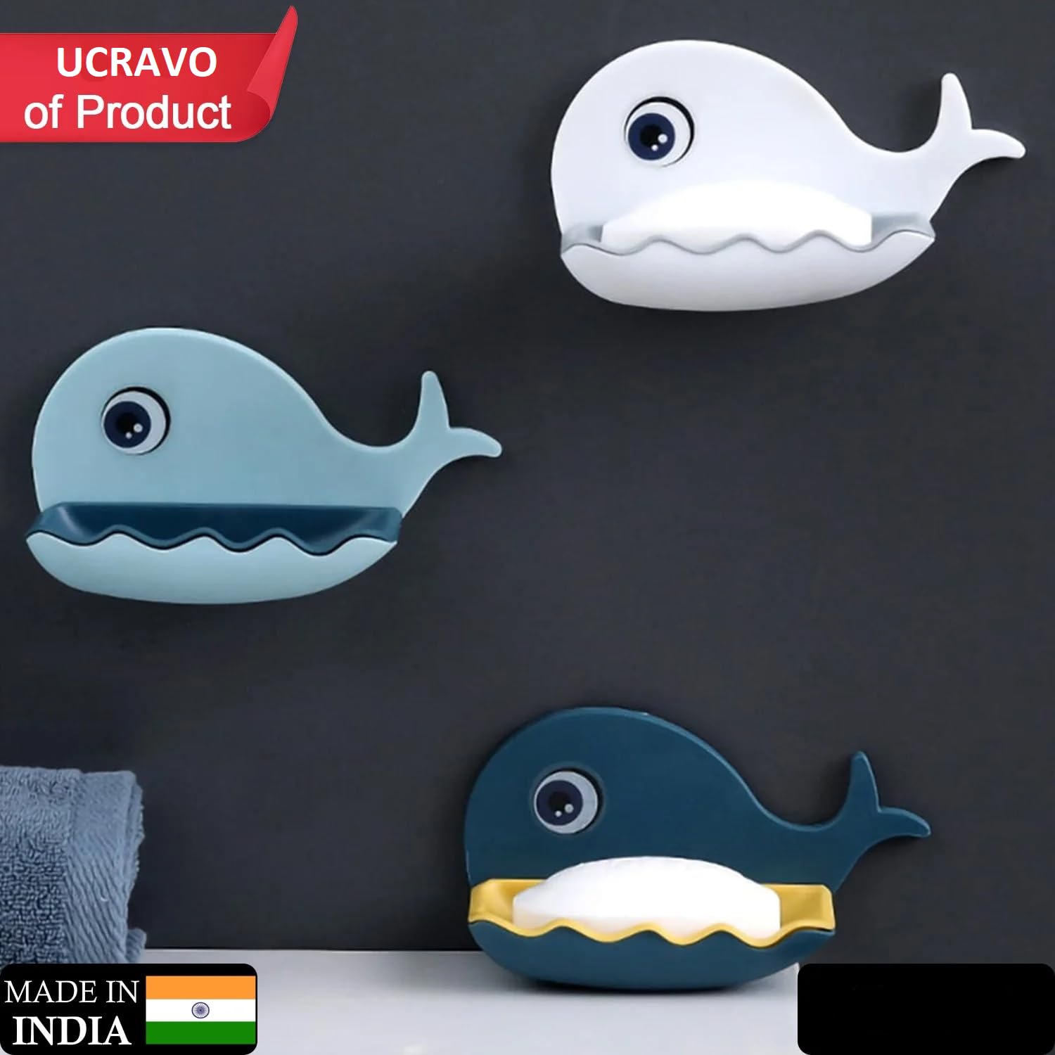UCRAVO 2 Pack Kids Soap Dish with Suction Cup - Plastic Self Draining Soap Holder for Shower Wall, Fish Shaped Bathroom Soap Tray - Perfect for Kids Bathroom, Nursery, and Travel Use