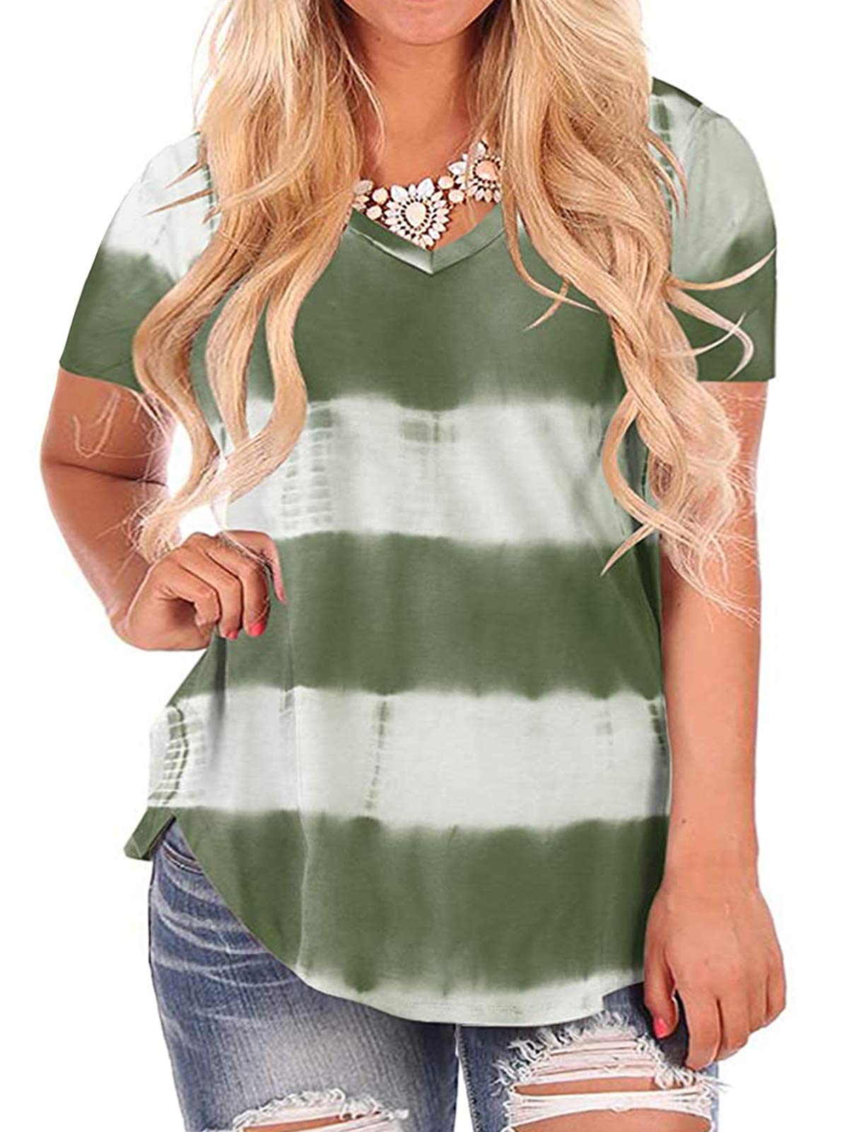 ROSRISS Women's Plus Size Tie Dye T-Shirts - Summer Short Sleeve Casual Tops for Women - Perfect for Beach, Vacation & Everyday Wear