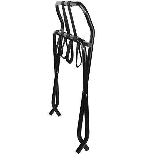 Black Metal Folding Luggage Rack with Guard - Space-Saving Suitcase Stand for Guest Rooms & Hotels - Durable Portable Suitcase Holder for Travelers & Hospitality Use
