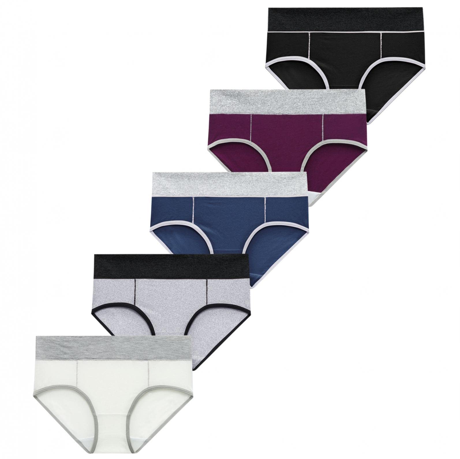 Women's Cotton High Waisted Underwear - Soft Breathable Patchwork Panties 5-Pack - Comfortable Briefs for Everyday Wear, Yoga & Sleep