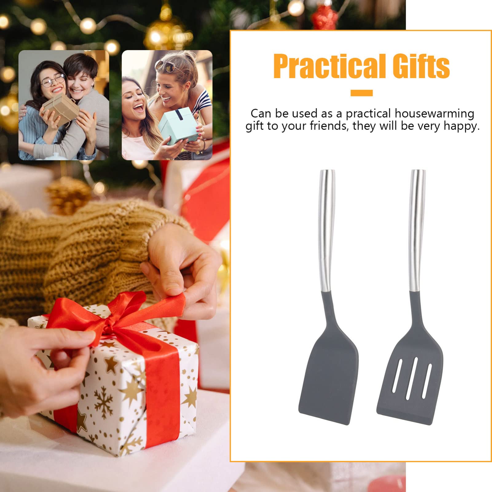 2-Pack Silicone Spatula Set with Stainless Steel Handle - Heat-Resistant Kitchen Utensil for Cooking, Frying, Baking - Perfect for Non-Stick Pans, Woks & Everyday Kitchen Use
