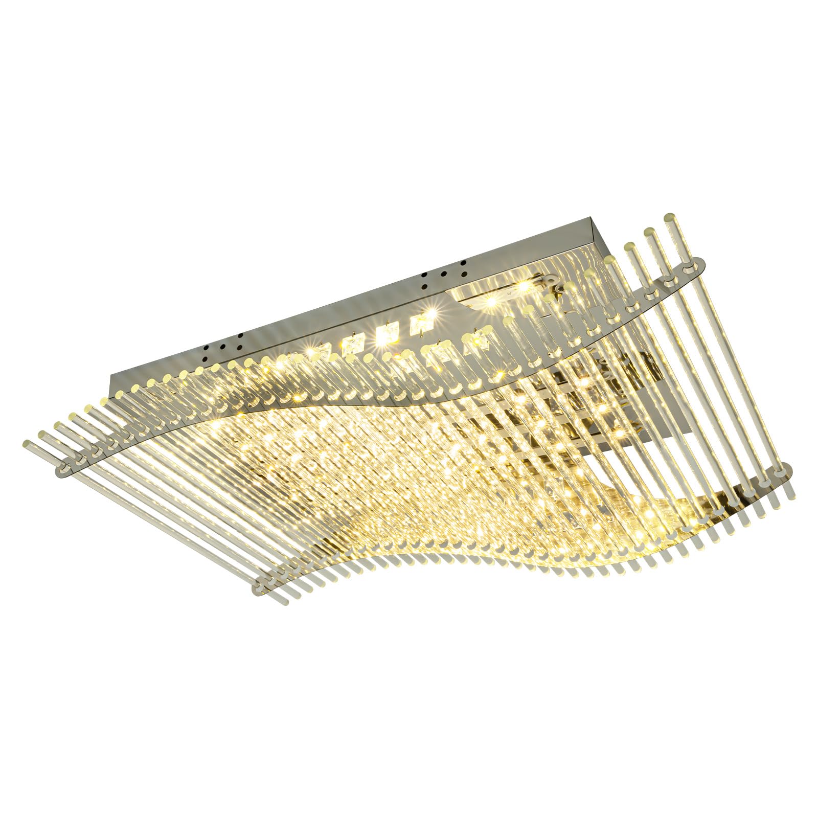 Modern Crystal Ceiling Light with Remote - 4 Color Changing LED Chandelier Lighting, Flush Mount Fixture for Dining Room, Bedroom, Bathroom & Living Room - Perfect for Home Decor, Romantic Ambiance and Modern Interior Design