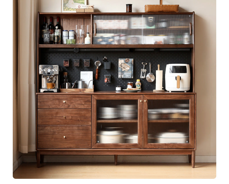 Solid Black Walnut Wood Sideboard Buffet Cabinet - Elegant Dining Room Storage for China, Linens & Entertaining Essentials