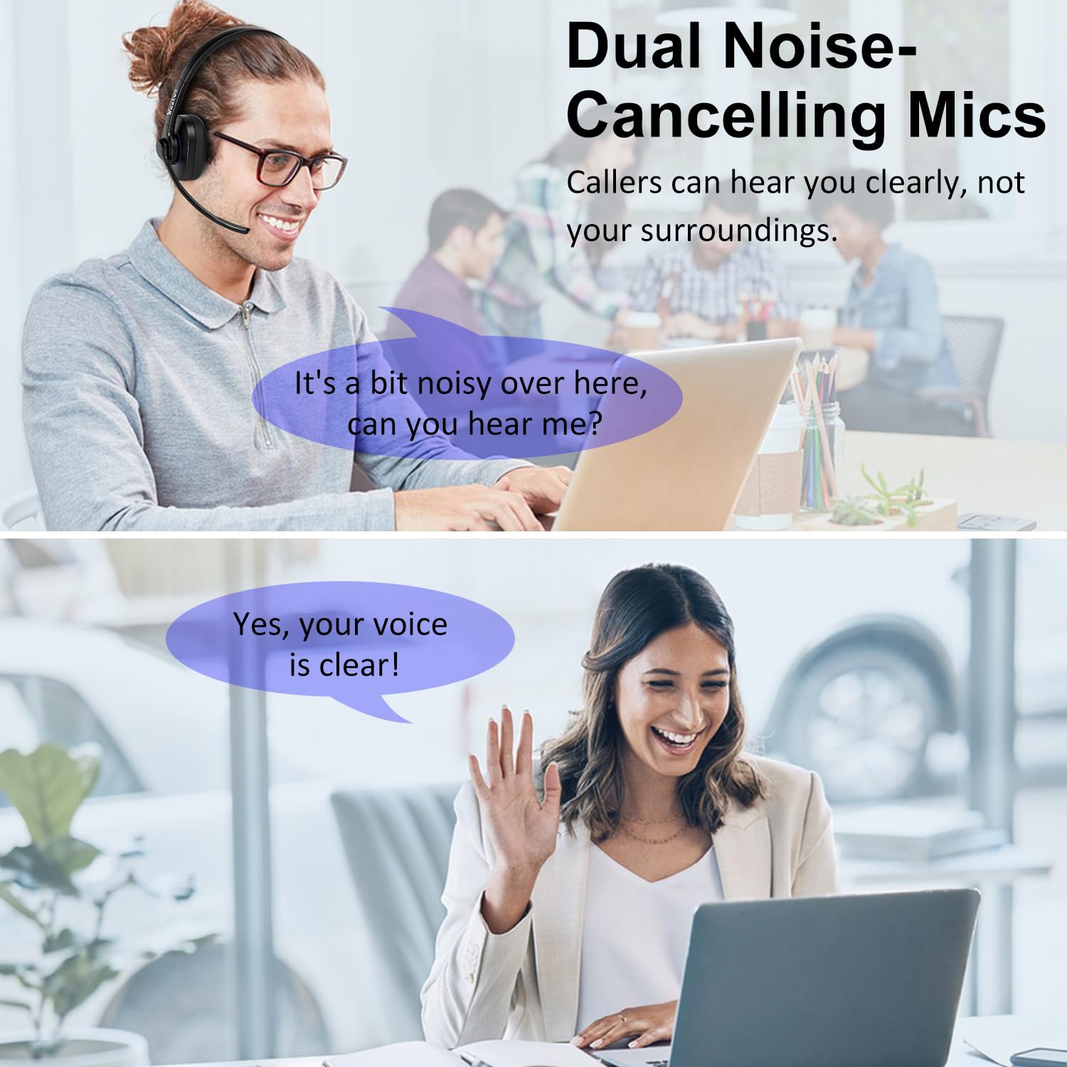 Noise Cancelling Bluetooth Headset with Mic Mute - 30+ Hours Talk Time, V5.1 Wireless Headphones for Work, Calls & Meetings | Compatible with Teams, Zoom, Cell Phone, Laptop | Perfect for Home Office, Call Center & Remote Work