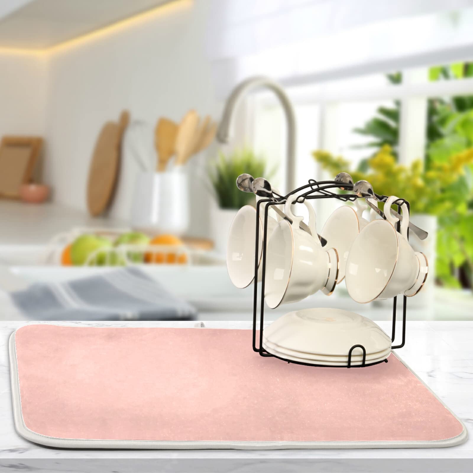 Rose Gold Small Dish Drying Mat XL - Heat Resistant Microfiber Kitchen Counter Drainer Pad (16x18 Inch) | Perfect for Drying Dishes, Utensils & Cookware | Stylish Kitchen Decor Accessory