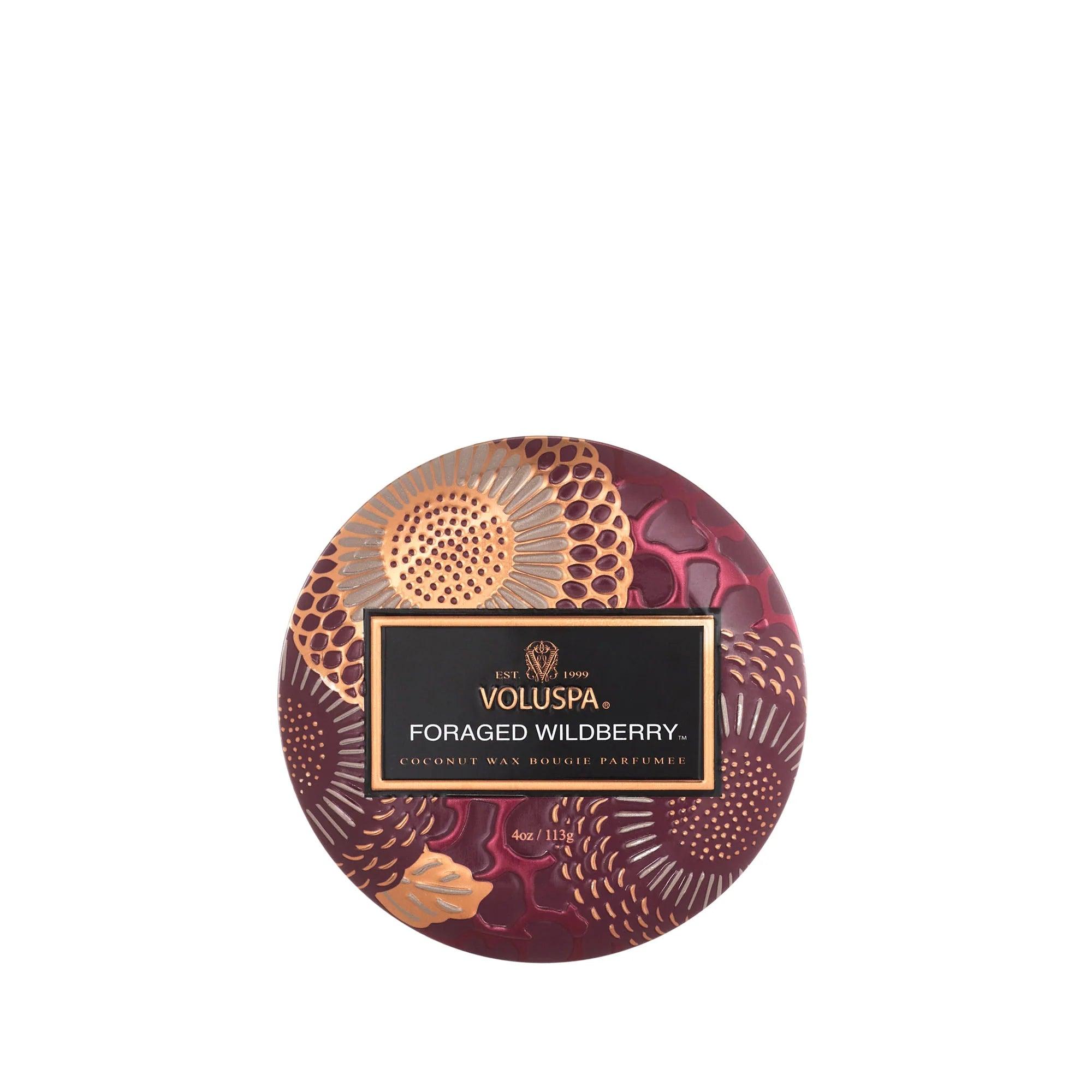 Organic Foraged Wildberry Mini Tin Candle - Handmade Soy Wax, Natural Aromatherapy for Home, Office & Gift Giving - Relaxing Scent for Meditation, Yoga & Romantic Ambiance