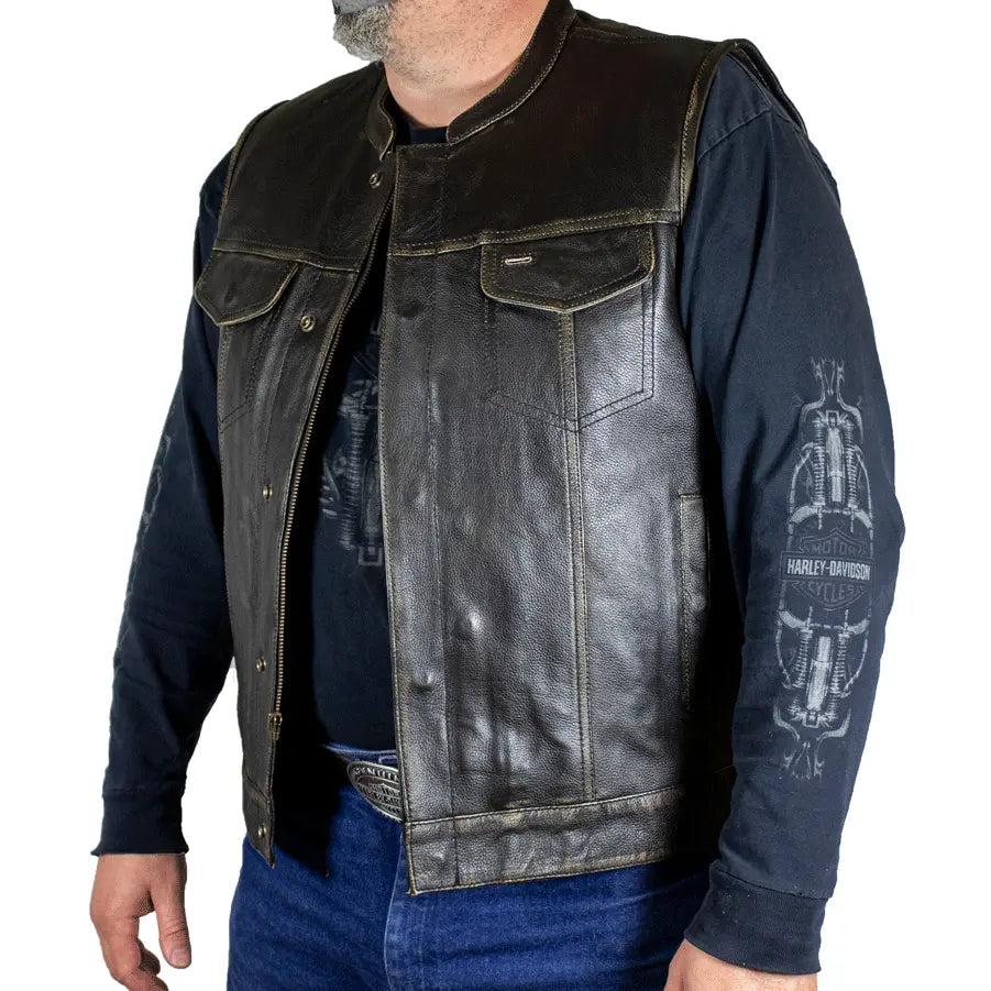 Open Road Men's Distressed Leather Club Vest - Vintage Biker Jacket for Motorcycle Riding & Casual Outfits