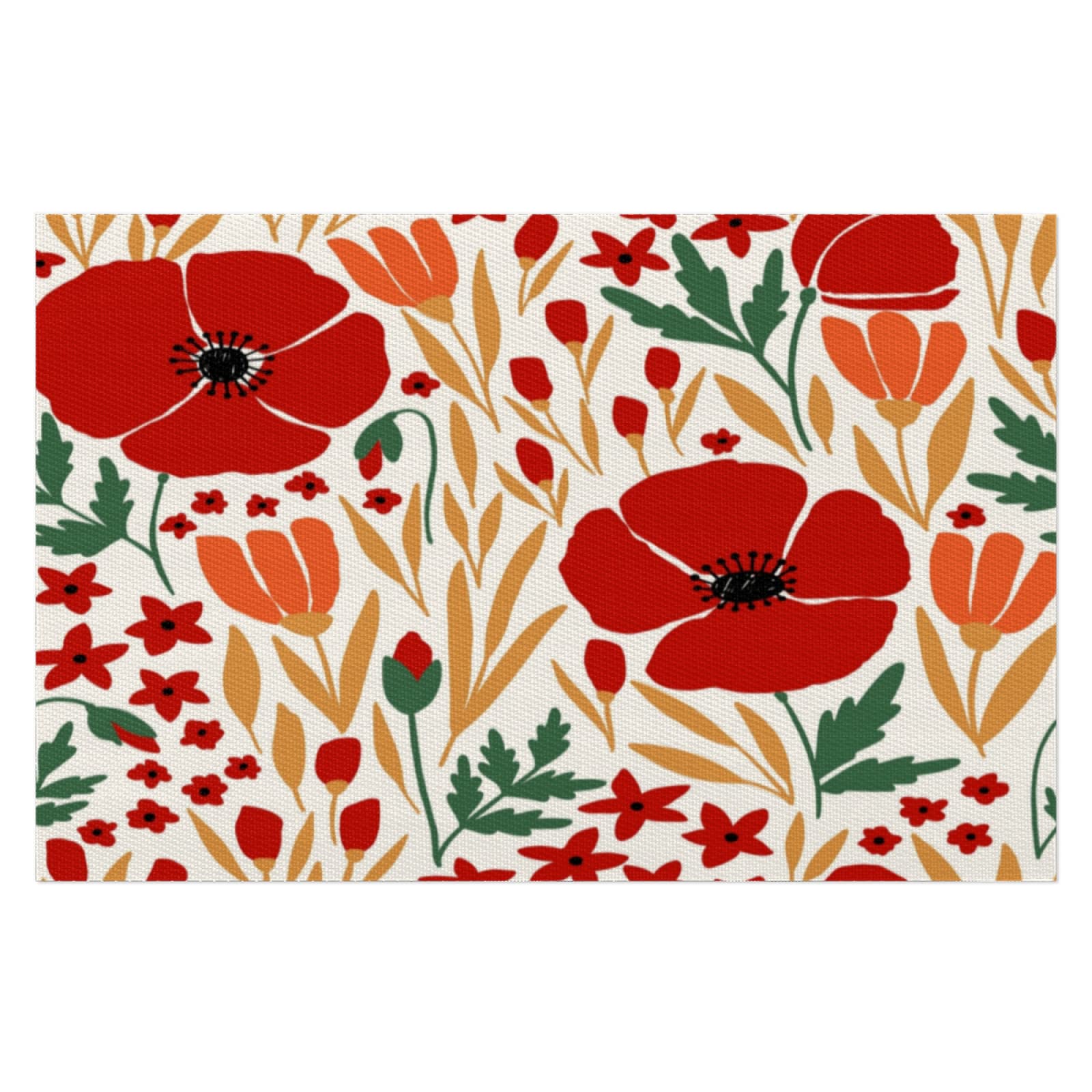 Red Poppy Flowers PVC Table Placemats Set of 6 - Heat & Stain Resistant, Washable Vinyl Place Mats 11.6