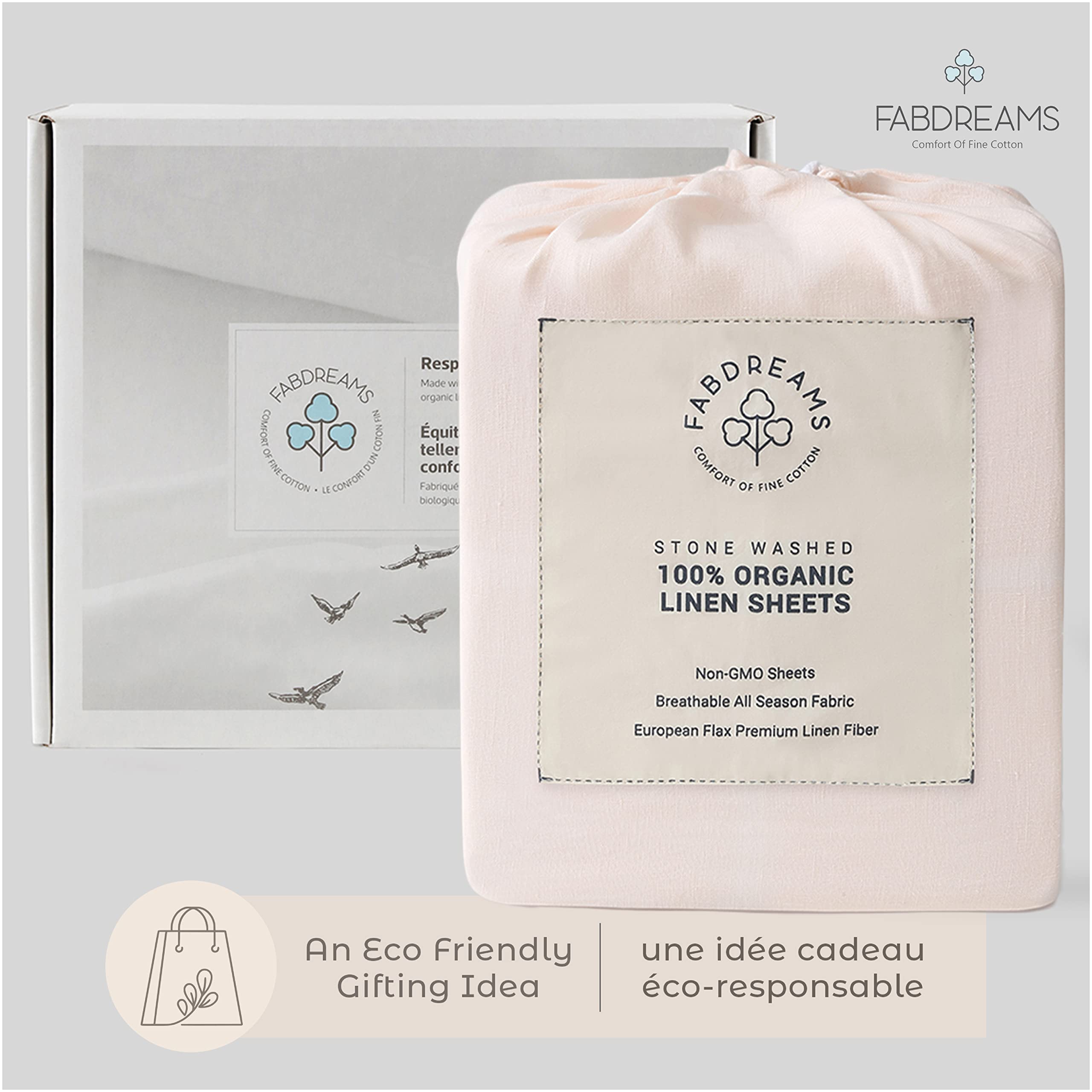 Organic Linen Queen Sheet Set - 4 Piece Cooling Bedding Set with 1 Fitted Sheet, 1 Flat Sheet & 2 Pillowcases | Breathable, Soft & Eco-Friendly Linen Sheets for Queen Size Bed | Perfect for Hot Sleepers, Summer Nights & Allergy Relief (Blush Pink)
