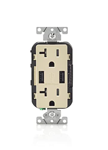 Leviton T5832-I 20A Tamper-Resistant USB In-Wall Charger Outlet - Dual USB Ports (Type-A) for iPhone, Android Smartphones & Tablets - Ivory - Perfect for Bedrooms, Kitchens & Home Offices