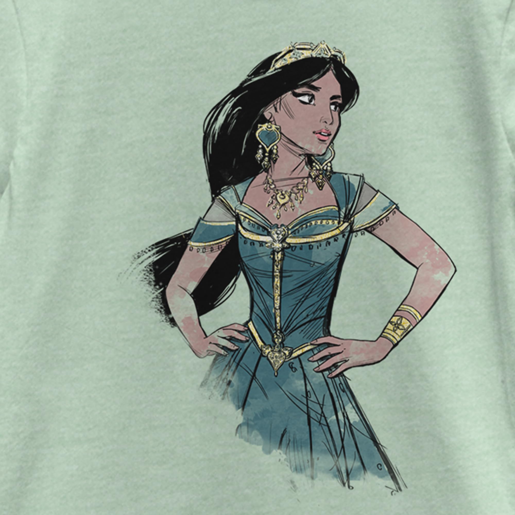 **Disney Aladdin Live Action Jasmine Sketch Girls Short Sleeve T-Shirt – Cute Cartoon Print Tee for Kids & Toddlers – Perfect for Birthday Parties, Cosplay & Everyday Wear**