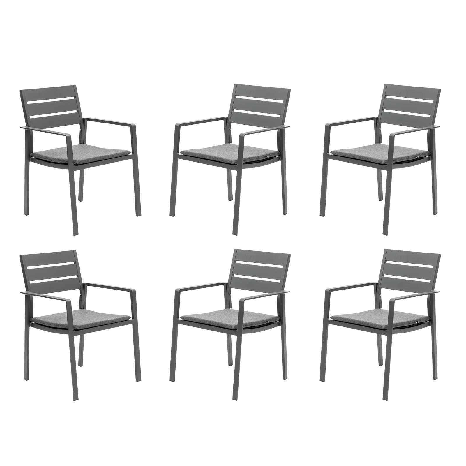 6 Pack Stackable Outdoor Dining Chairs - Aluminum Frame Patio Chairs with Wide Seats for Backyard, Garden & Poolside - Grey Weather-Resistant Armchairs for Outdoor Entertaining